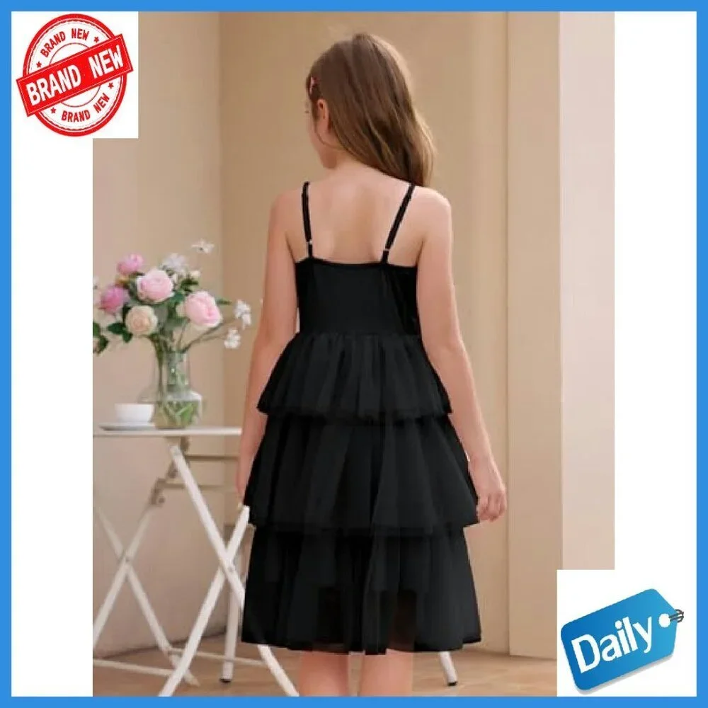 Girls Sleeveless Tiered Tulle Tutu Dress Party Graduation